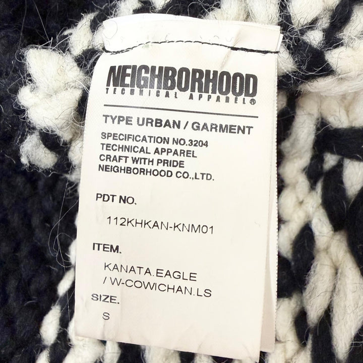良品□NEIGHBORHOOD ネイバーフッド ウール ノルディック柄 ジップアップ カウチンニット ブラック アイボリー S カナダ製 正規品 メンズ