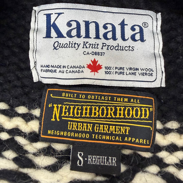 良品□NEIGHBORHOOD ネイバーフッド ウール ノルディック柄 ジップアップ カウチンニット ブラック アイボリー S カナダ製 正規品 メンズ