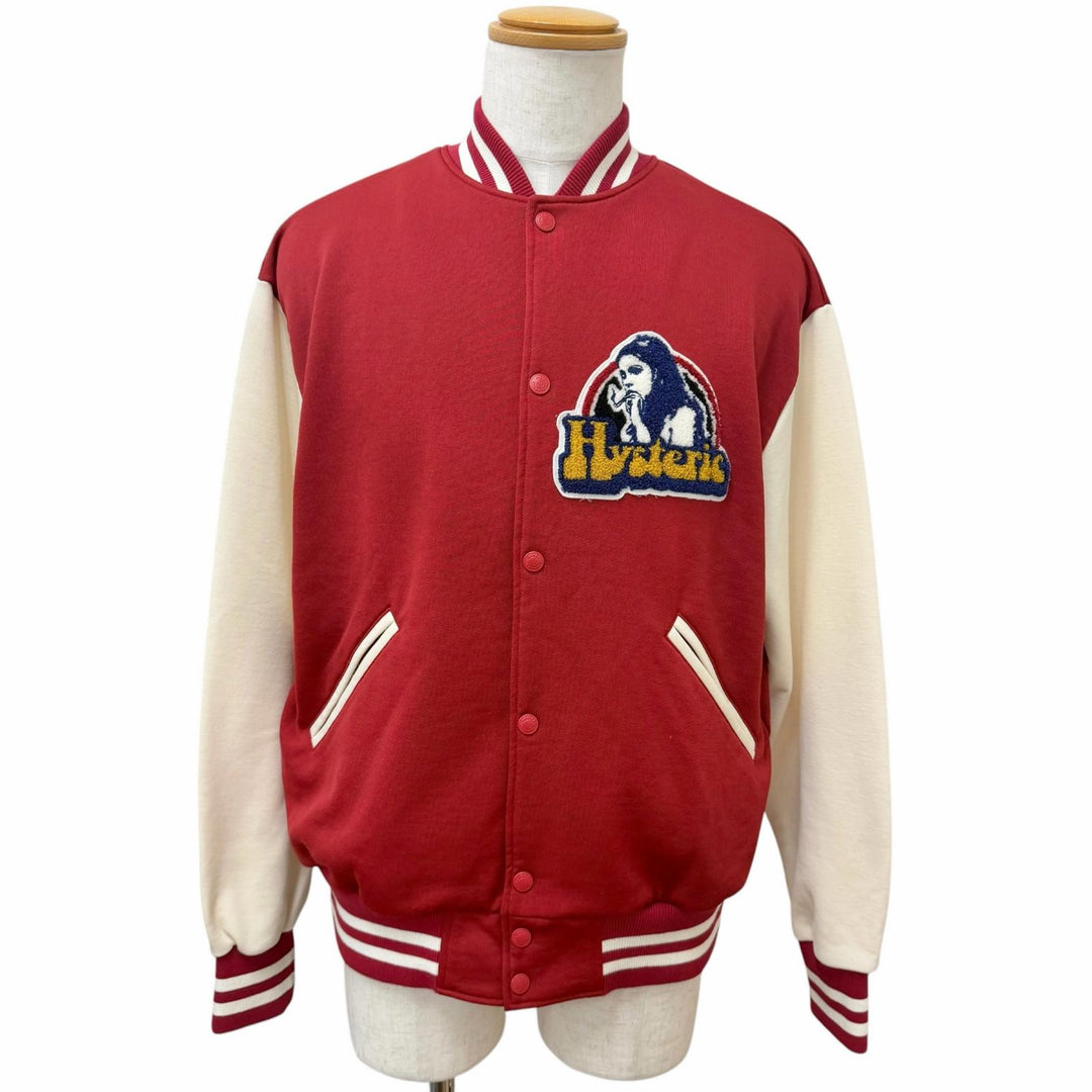 極美品□HYSTERIC GLAMOUR ヒステリックグラマー 02261CJ01 SMOKING GIRL ロゴプリント ワッペン スタジャン レッド XL 日本製 正規品