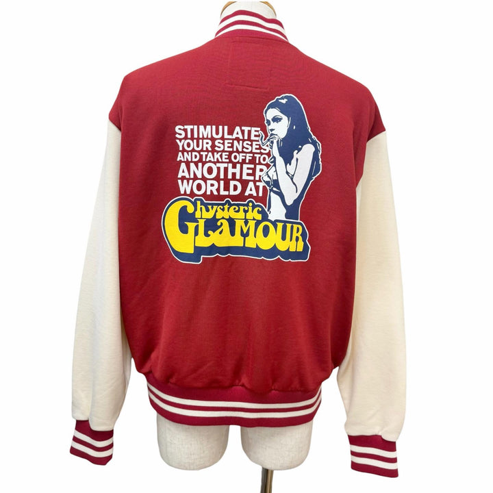 極美品□HYSTERIC GLAMOUR ヒステリックグラマー 02261CJ01 SMOKING GIRL ロゴプリント ワッペン スタジャン レッド XL 日本製 正規品