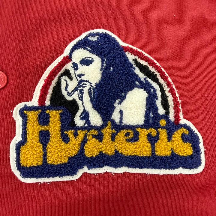 極美品□HYSTERIC GLAMOUR ヒステリックグラマー 02261CJ01 SMOKING GIRL ロゴプリント ワッペン スタジャン レッド XL 日本製 正規品