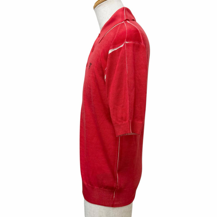 極美品□PRADA プラダ 22SS UMB352 カシミヤ バージンウール ロゴ刺繍 薄手 半袖 ニットポロシャツ レッド 46 イタリア製 正規品 メンズ