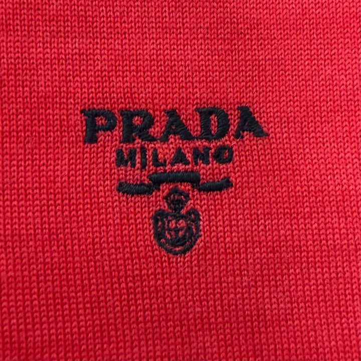 極美品□PRADA プラダ 22SS UMB352 カシミヤ バージンウール ロゴ刺繍 薄手 半袖 ニットポロシャツ レッド 46 イタリア製 正規品 メンズ