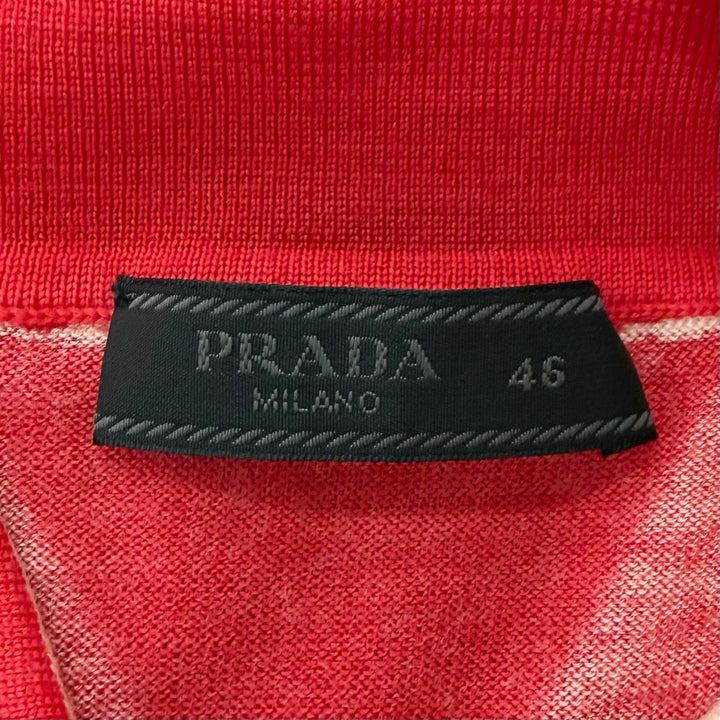 極美品□PRADA プラダ 22SS UMB352 カシミヤ バージンウール ロゴ刺繍 薄手 半袖 ニットポロシャツ レッド 46 イタリア製 正規品 メンズ