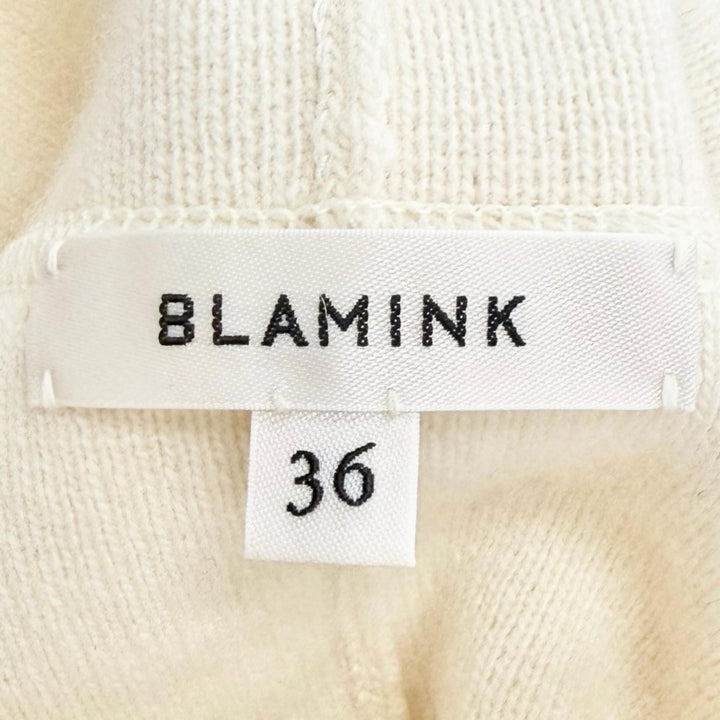 極美品△BLAMINK ブラミンク 7913-230-0247 ウール カシミヤ 12G ハイネック ロングスリーブ プルオーバー ニット アイボリー 36 正規品