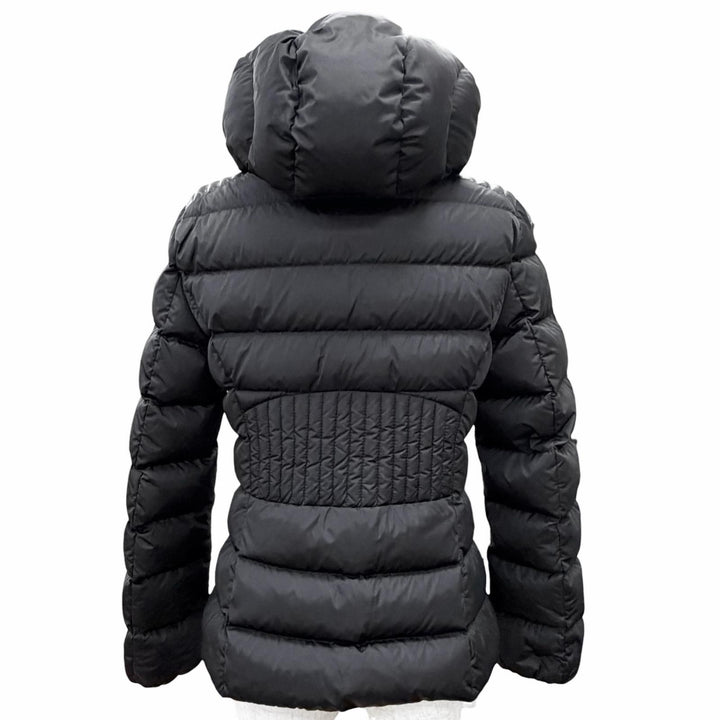 美品△MONCLER モンクレール TETRA テトラ ロゴワッペン フード付き レザー切替 ダウンジャケット ブラック 1 正規品 レディース