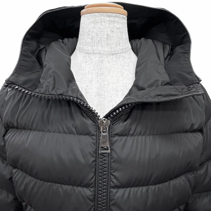 美品△MONCLER モンクレール TETRA テトラ ロゴワッペン フード付き レザー切替 ダウンジャケット ブラック 1 正規品 レディース