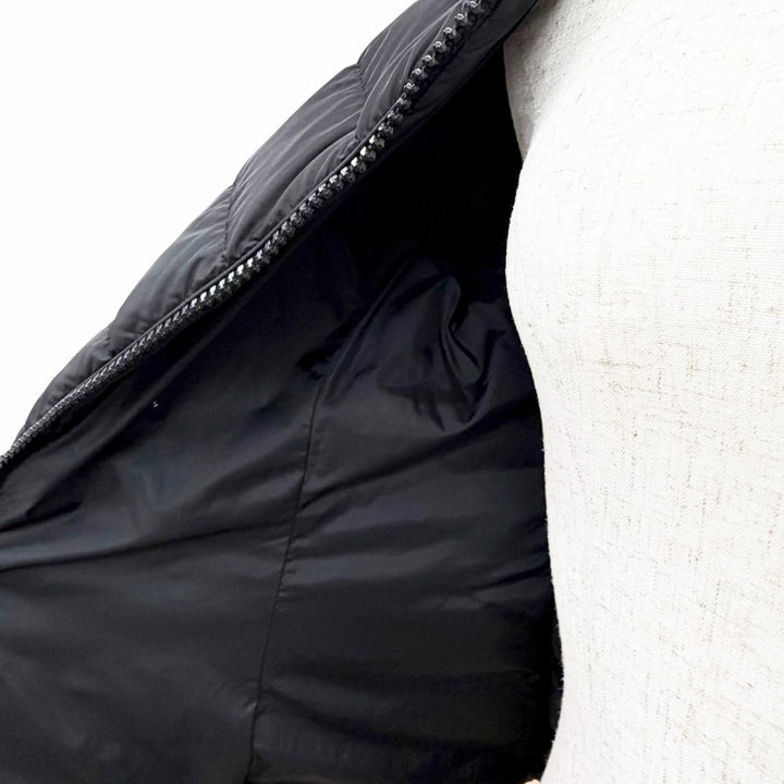 美品△MONCLER モンクレール TETRA テトラ ロゴワッペン フード付き レザー切替 ダウンジャケット ブラック 1 正規品 レディース
