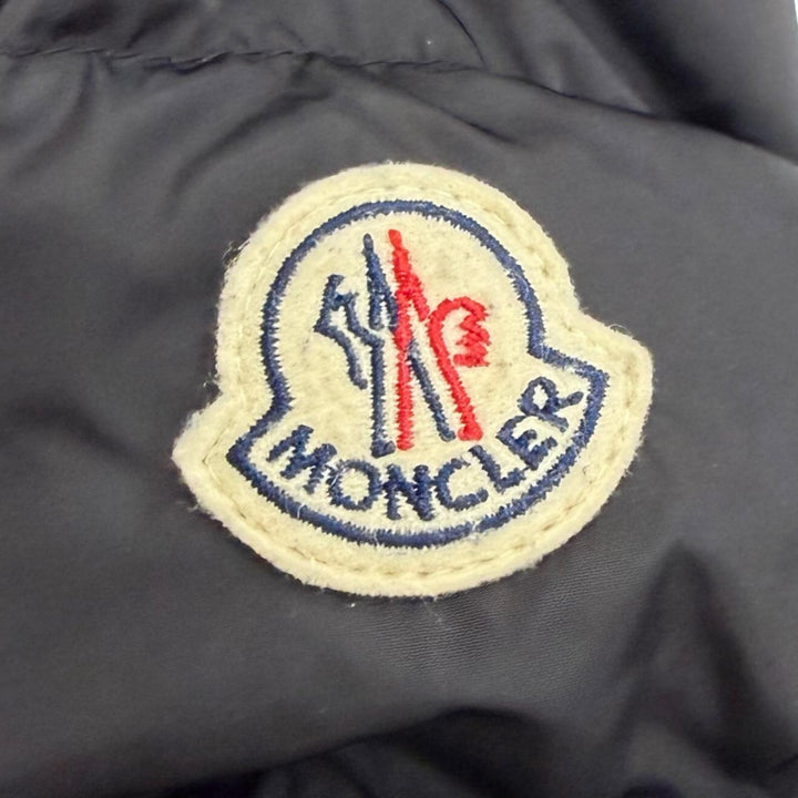 美品△MONCLER モンクレール TETRA テトラ ロゴワッペン フード付き レザー切替 ダウンジャケット ブラック 1 正規品 レディース