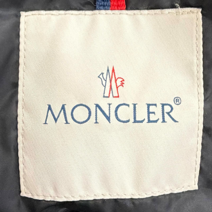 美品△MONCLER モンクレール TETRA テトラ ロゴワッペン フード付き レザー切替 ダウンジャケット ブラック 1 正規品 レディース