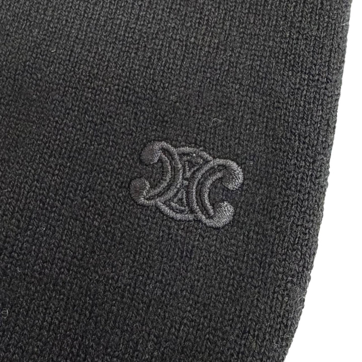 美品△CELINE セリーヌ 2AE27317T カシミヤ100％ トリオンフ刺繍 タートルネック 長袖 ニット セーター ブラック XS イタリア製 正規品