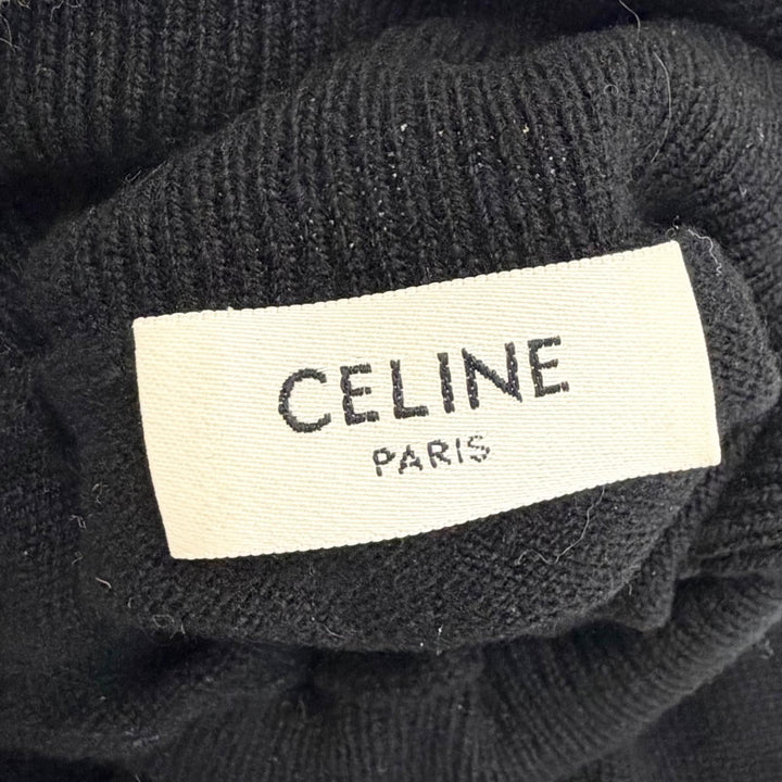 美品△CELINE セリーヌ 2AE27317T カシミヤ100％ トリオンフ刺繍 タートルネック 長袖 ニット セーター ブラック XS イタリア製 正規品