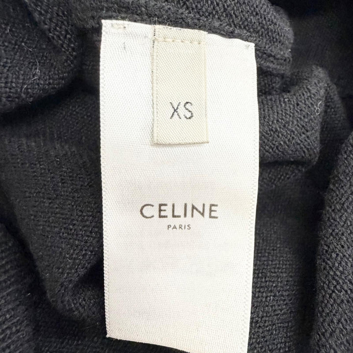美品△CELINE セリーヌ 2AE27317T カシミヤ100％ トリオンフ刺繍 タートルネック 長袖 ニット セーター ブラック XS イタリア製 正規品