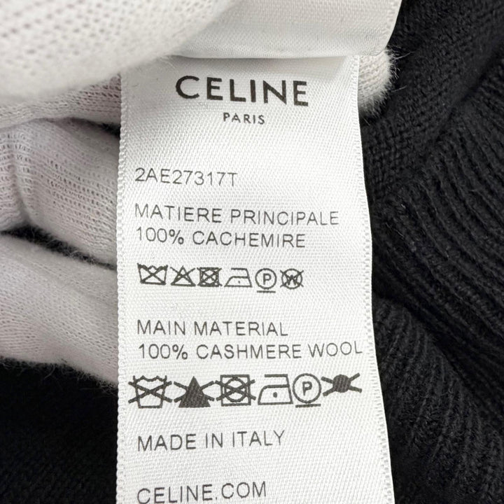 美品△CELINE セリーヌ 2AE27317T カシミヤ100％ トリオンフ刺繍 タートルネック 長袖 ニット セーター ブラック XS イタリア製 正規品