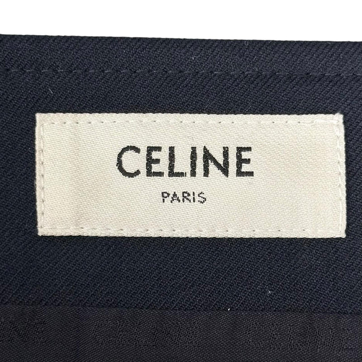 美品▲CELINE セリーヌ 2J765649Y ウール100％ パイピング トラペーズミニ スカート ネイビー ホワイト 34 イタリア製 正規品 レディース