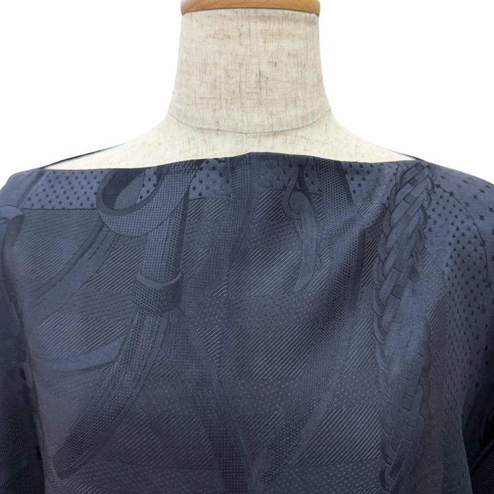 未使用品△HERMES エルメス H771635S ドサール コーチング シルク100％ ジャガード織り ショルダーショール ポンチョ ネイビー 正規品