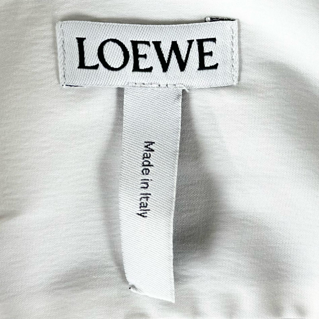 美品▲LOEWE ロエベ D216981UNI コットン フライフロント ドレスシャツ 長袖シャツ ホワイト 34 イタリア製 正規品 レディース