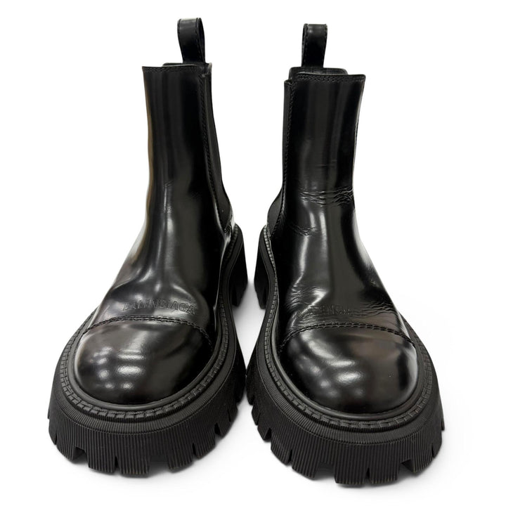 美品□BALENCIAGA バレンシアガ 641399 TRACTOR BOOTIE レザー サイドゴア チェルシーブーツ 黒 35 イタリア製 レディース 保存袋付き
