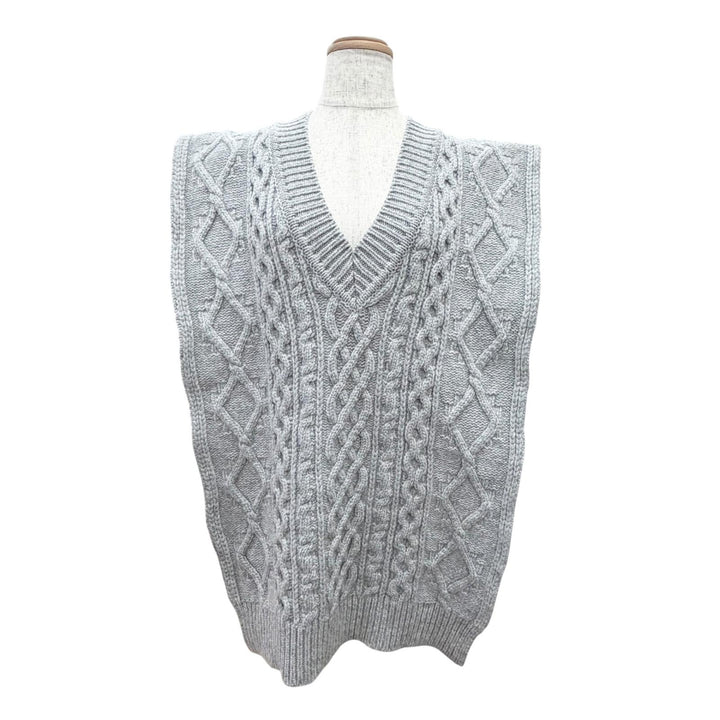 極美品△Maison Margiela 1 メゾンマルジェラ1 21AW S51TH0085 4ステッチ Vネック ケーブル編み ポンチョ ニットベスト グレー S 正規品