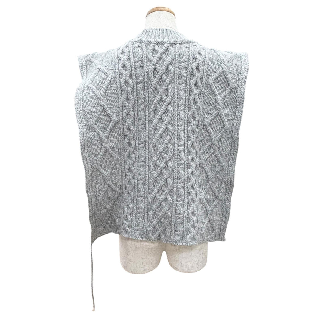 極美品△Maison Margiela 1 メゾンマルジェラ1 21AW S51TH0085 4ステッチ Vネック ケーブル編み ポンチョ ニットベスト グレー S 正規品