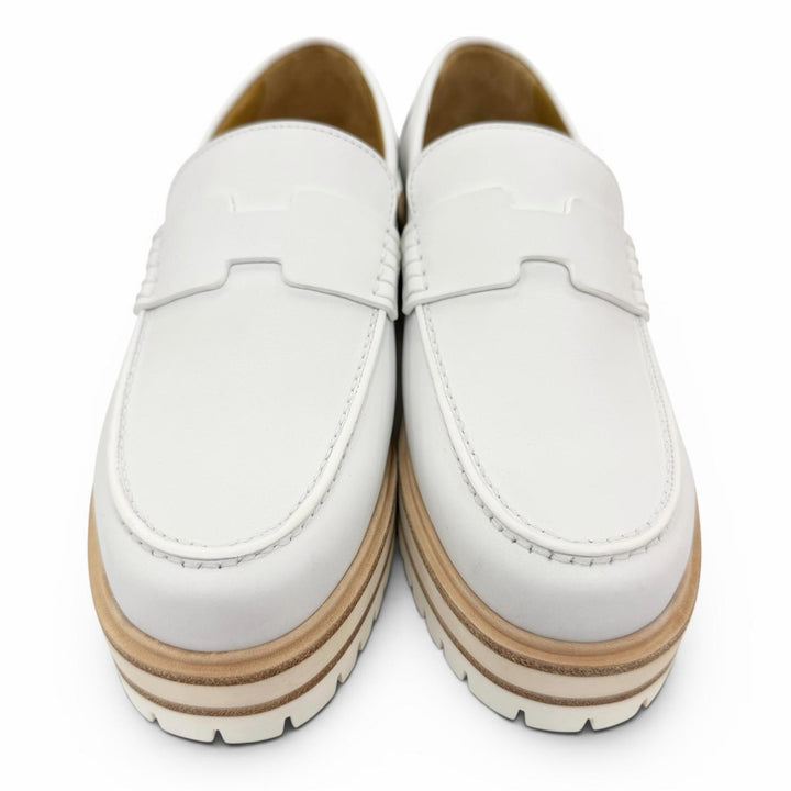 未使用品☆HERMES エルメス BR241141Z アイビー モカシン レザー ローファー ホワイト 36.5 イタリア製 レディース 箱・保存袋付き