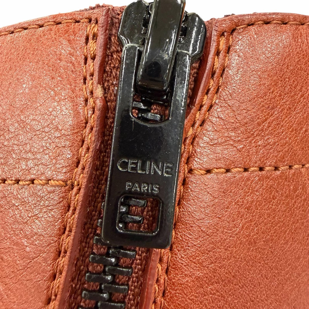 極美品☆CELINE セリーヌ BE0293 トリオンフ レンジャーズ ミッド レザー レースアップ ショートブーツ ブラウン 36 レディース 保存袋付