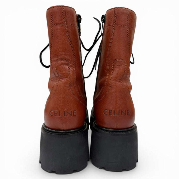 極美品☆CELINE セリーヌ BE0293 トリオンフ レンジャーズ ミッド レザー レースアップ ショートブーツ ブラウン 36 レディース 保存袋付