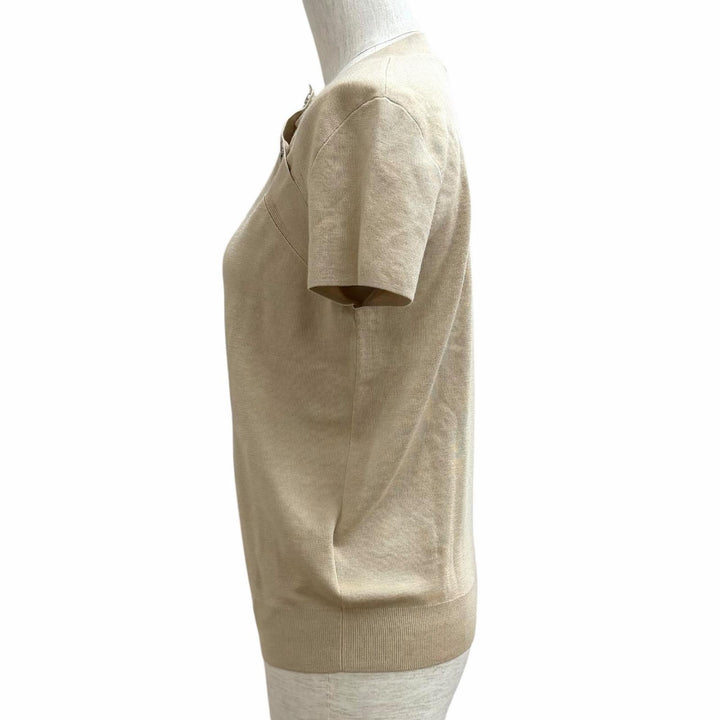 未使用品★HERMES エルメス 24AW 4H2689DA カシミヤ シルク混 エクスリブリス 半袖ニット ベージュ 38 イタリア製 正規品 箱付き