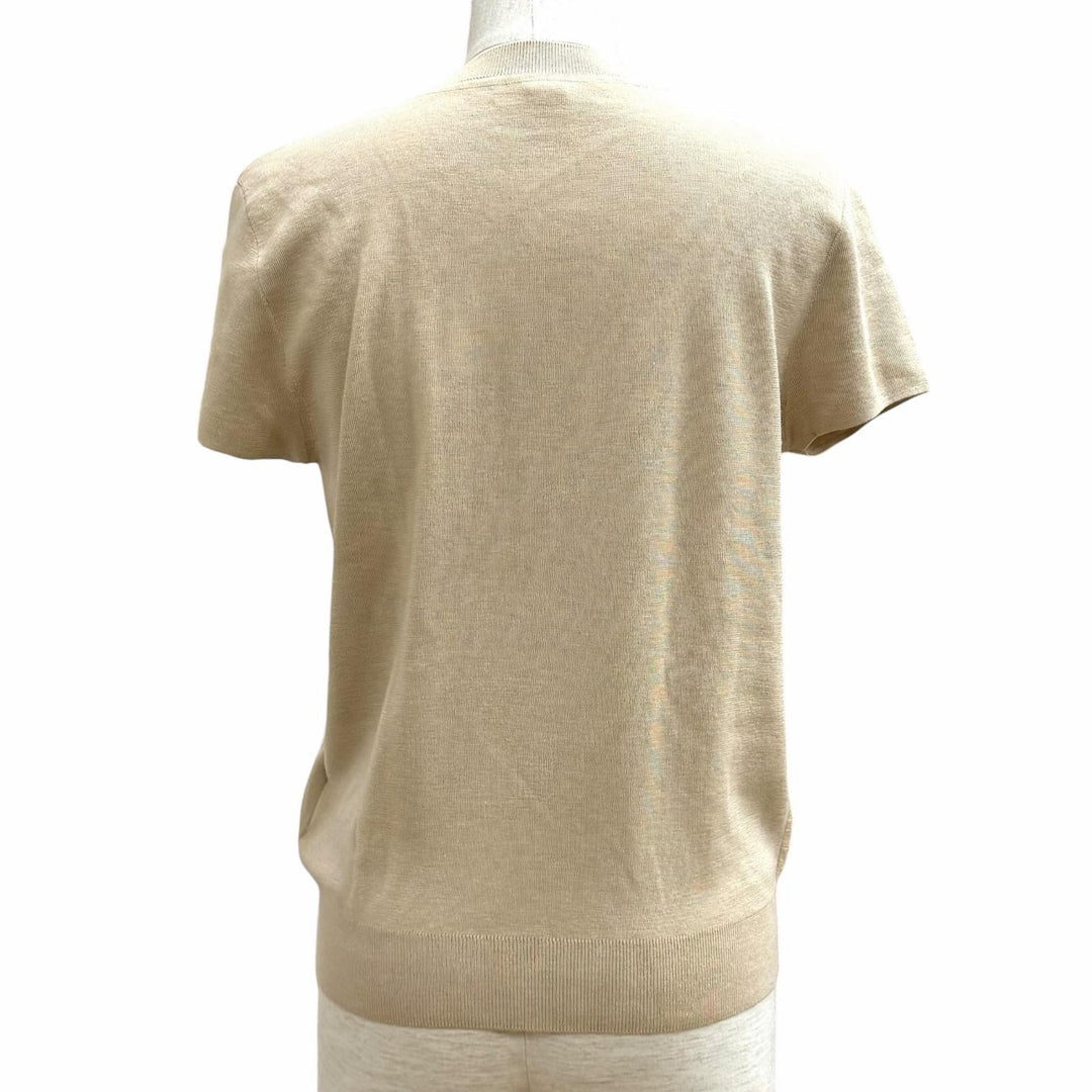 未使用品★HERMES エルメス 24AW 4H2689DA カシミヤ シルク混 エクスリブリス 半袖ニット ベージュ 38 イタリア製 正規品 箱付き