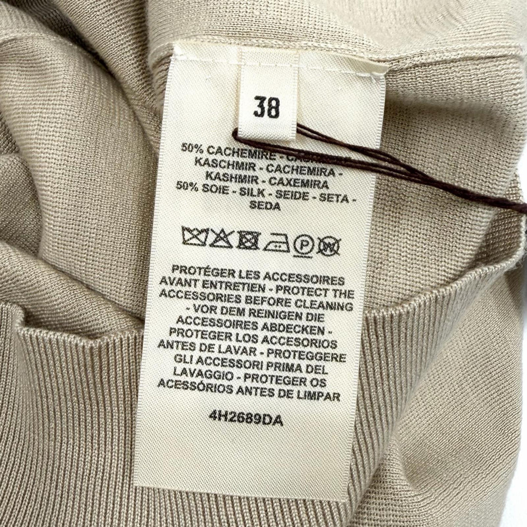 未使用品★HERMES エルメス 24AW 4H2689DA カシミヤ シルク混 エクスリブリス 半袖ニット ベージュ 38 イタリア製 正規品 箱付き