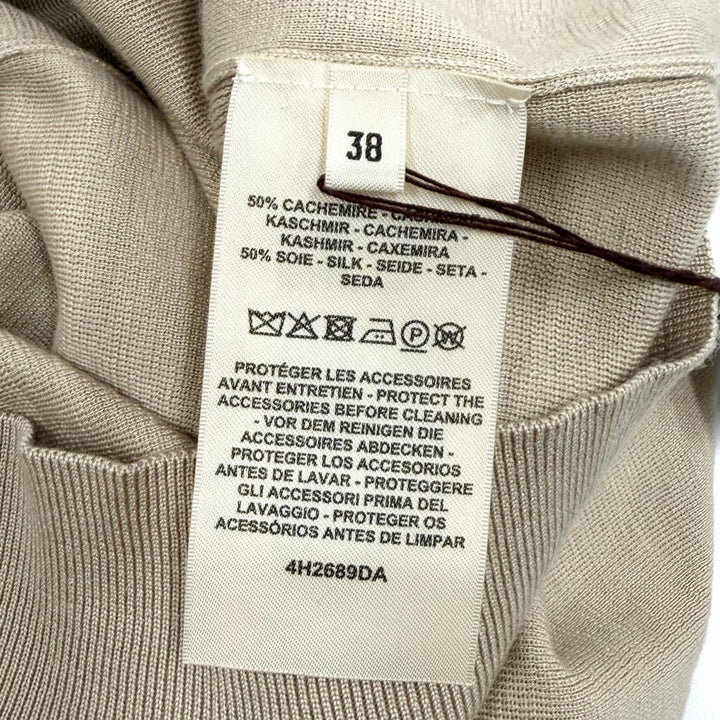 未使用品★HERMES エルメス 24AW 4H2689DA カシミヤ シルク混 エクスリブリス 半袖ニット ベージュ 38 イタリア製 正規品 箱付き