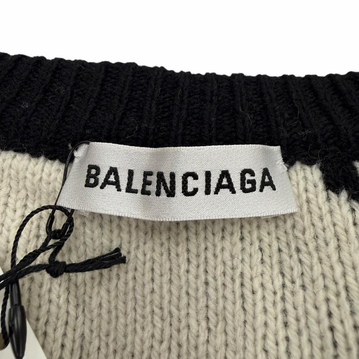 未使用品▼BALENCIAGA バレンシアガ 529061 キャメル ウール ロゴ柄 Vネック ジャガードニット セーター ブラック 38 伊製 正規品 メンズ