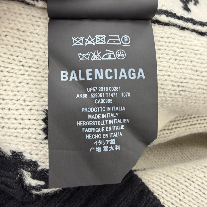 未使用品▼BALENCIAGA バレンシアガ 529061 キャメル ウール ロゴ柄 Vネック ジャガードニット セーター ブラック 38 伊製 正規品 メンズ