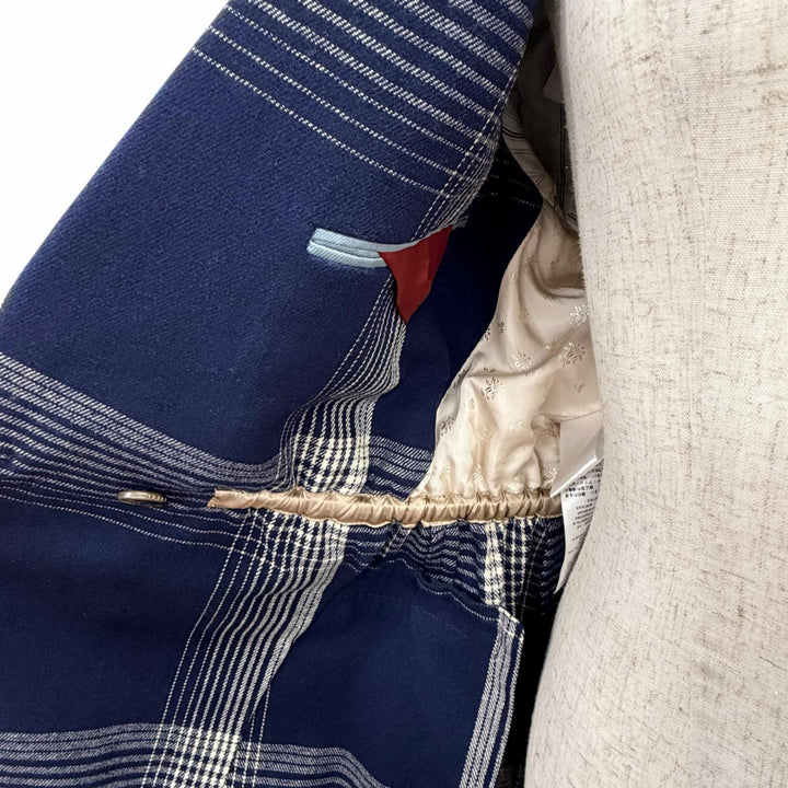 極美品△GUCCI グッチ 589659 ウール チェック柄 ピークドラペル ダブルボタン ジャケット ネイビー 40 イタリア製 正規品 レディース
