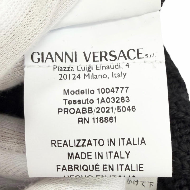 極美品△VERSACE ヴェルサーチ 1004777 ウール100％ メデューサセーフティーピン付き クルーネック 長袖 ニット セーター 黒 40 正規品