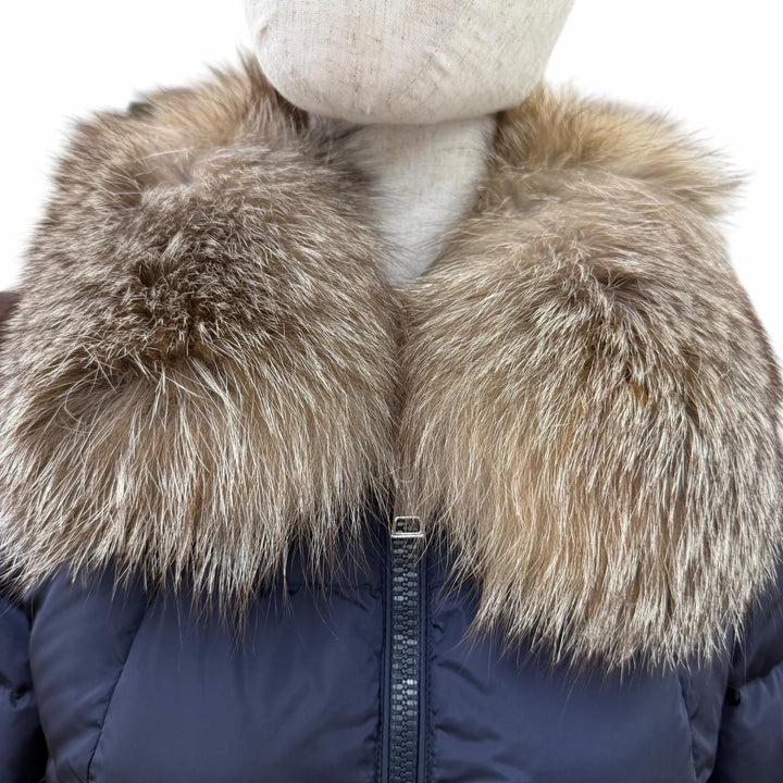 美品☆MONCLER モンクレール D20934934520 HIRONDELLE フォックスファー付 ZIP UP ダウンコート ネイビー 0 正規品 レディース