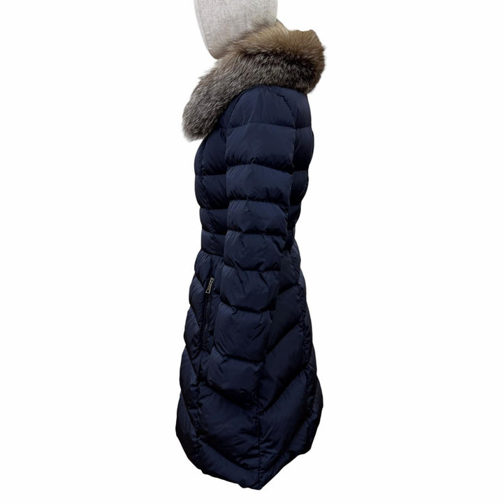 美品☆MONCLER モンクレール D20934934520 HIRONDELLE フォックスファー付 ZIP UP ダウンコート ネイビー 0 正規品 レディース
