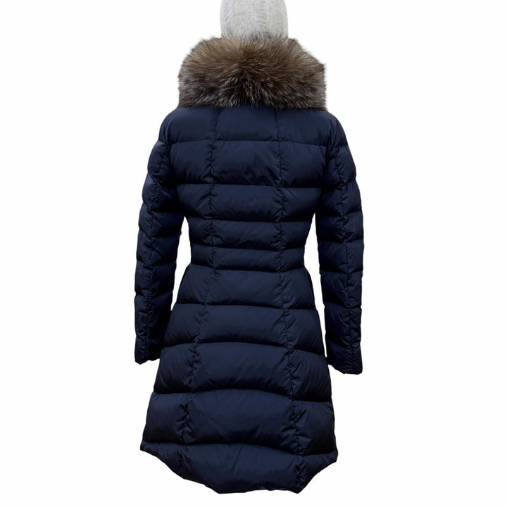美品☆MONCLER モンクレール D20934934520 HIRONDELLE フォックスファー付 ZIP UP ダウンコート ネイビー 0 正規品 レディース
