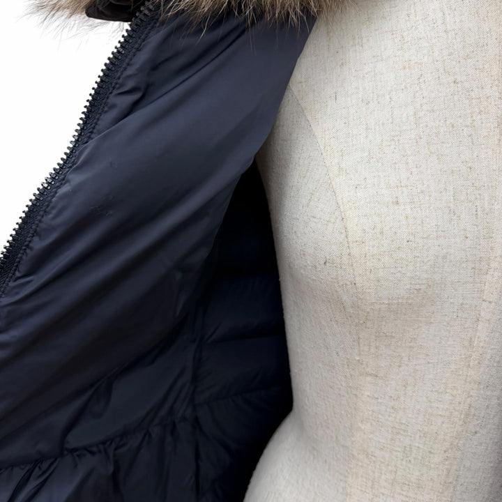 美品☆MONCLER モンクレール D20934934520 HIRONDELLE フォックスファー付 ZIP UP ダウンコート ネイビー 0 正規品 レディース