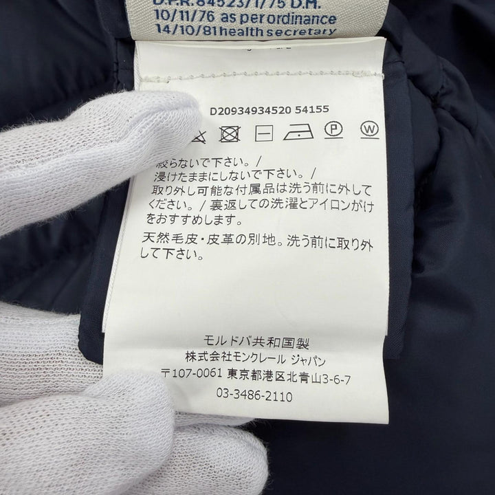 美品☆MONCLER モンクレール D20934934520 HIRONDELLE フォックスファー付 ZIP UP ダウンコート ネイビー 0 正規品 レディース