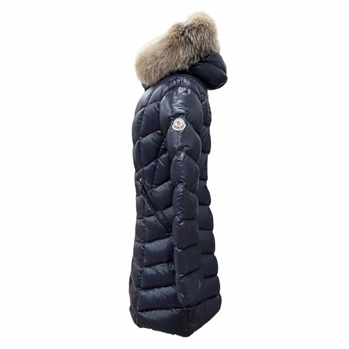 美品△MONCLER モンクレール FULMARUS フルマラス ロゴワッペン ファー フード付き ダウンコート ネイビー 1 正規品 ハンガー付き