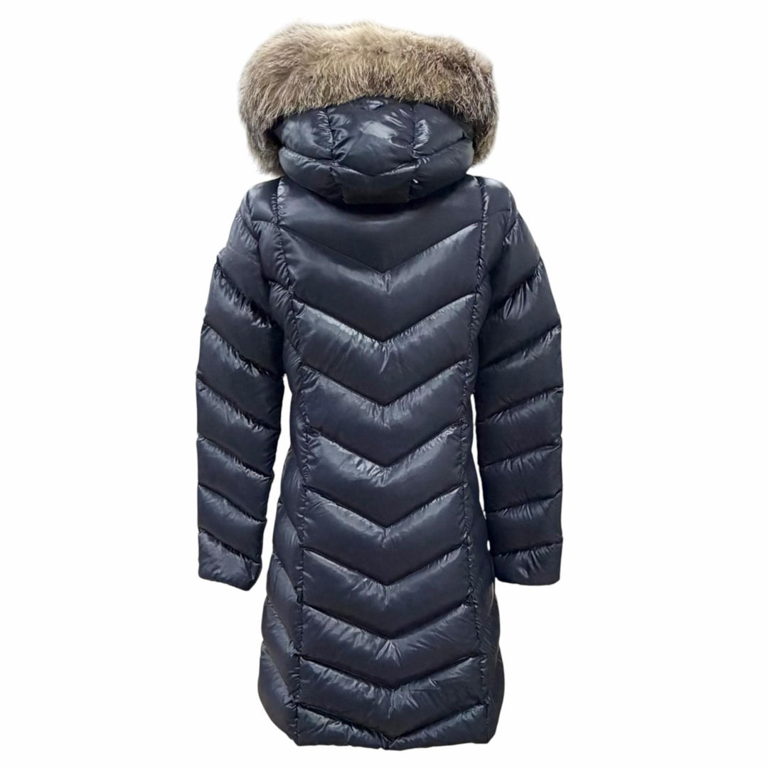 美品△MONCLER モンクレール FULMARUS フルマラス ロゴワッペン ファー フード付き ダウンコート ネイビー 1 正規品 ハンガー付き