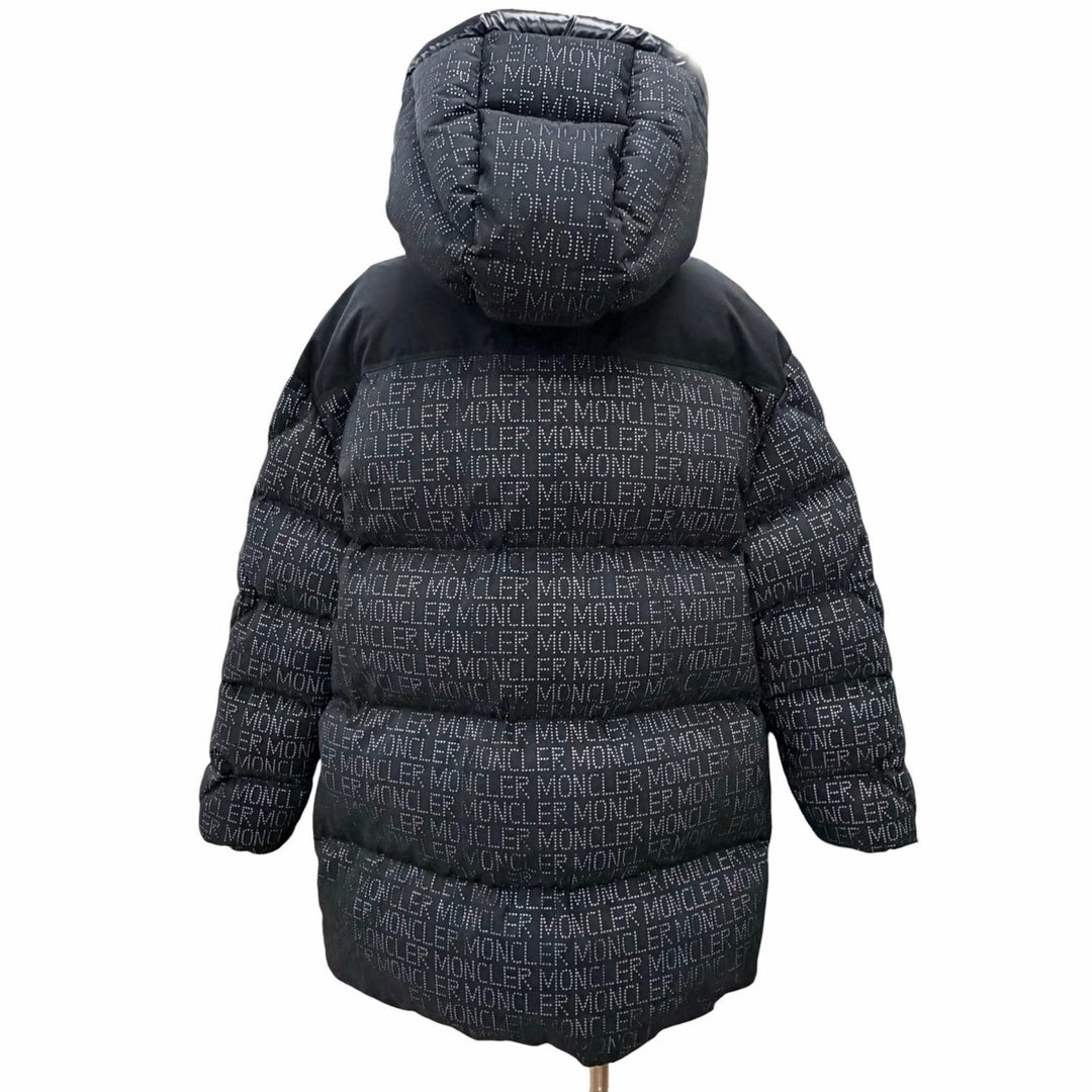 美品△MONCLER モンクレール 22-23AW GRANDVAL レタリングロゴ 総柄 ロゴワッペン フード付き ダウンジャケット ブラック 1 伊製 正規品