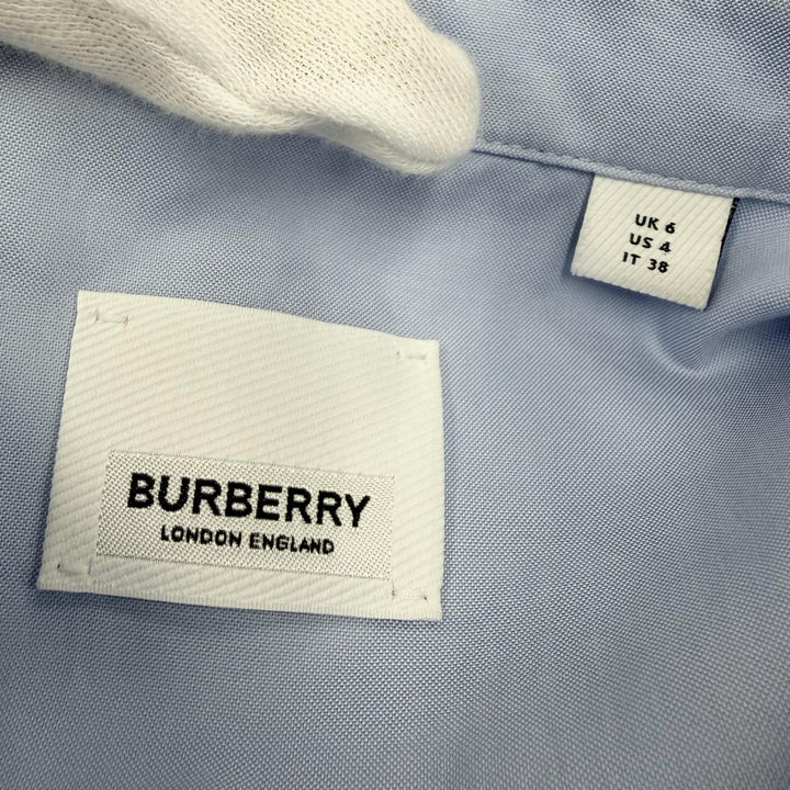 極美品★BURBERRY バーバリー 8052547 コットン100％ ベルト付 ロゴデザイン ノースリーブ ワンピース ライトブルー 38 正規品 レディース