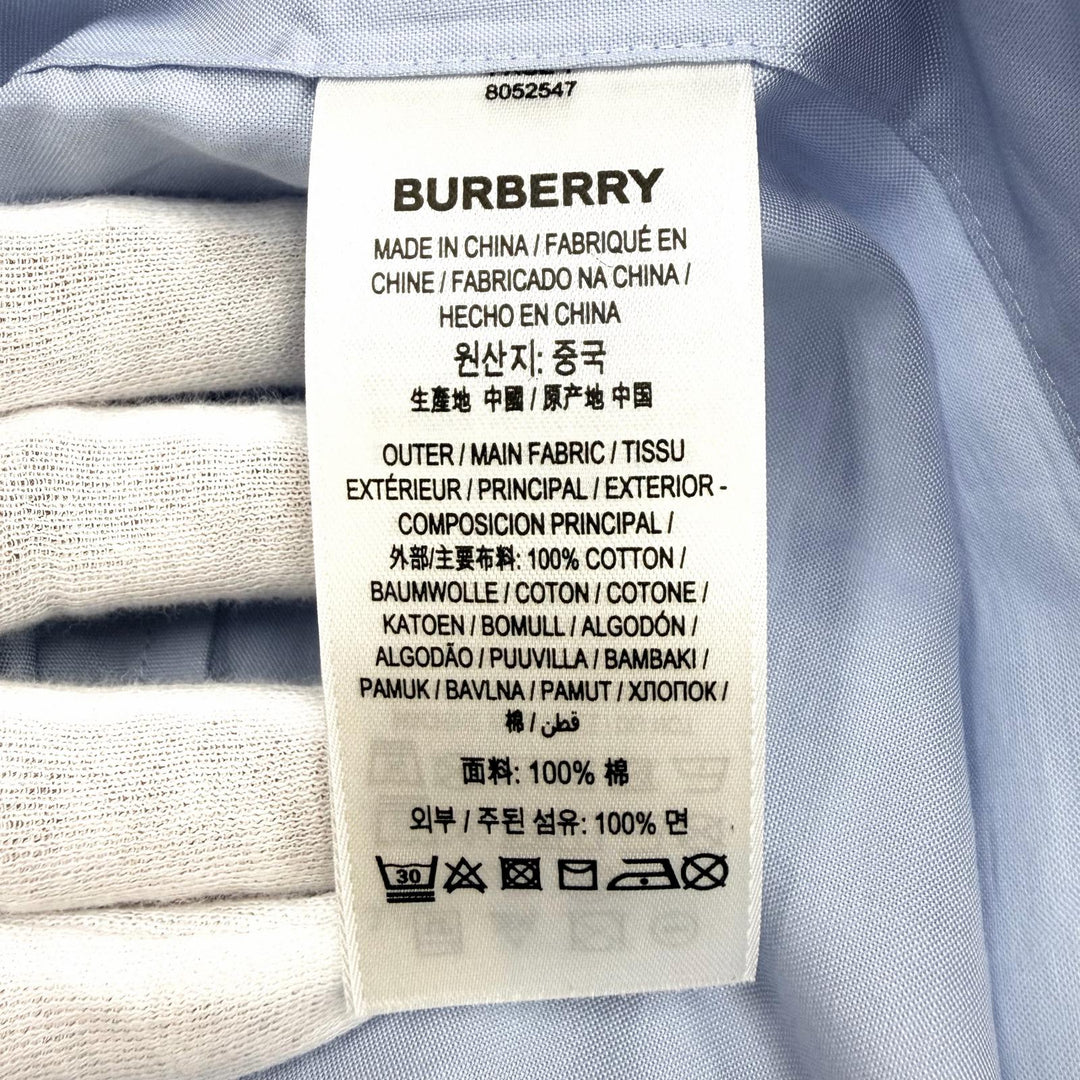 極美品★BURBERRY バーバリー 8052547 コットン100％ ベルト付 ロゴデザイン ノースリーブ ワンピース ライトブルー 38 正規品 レディース