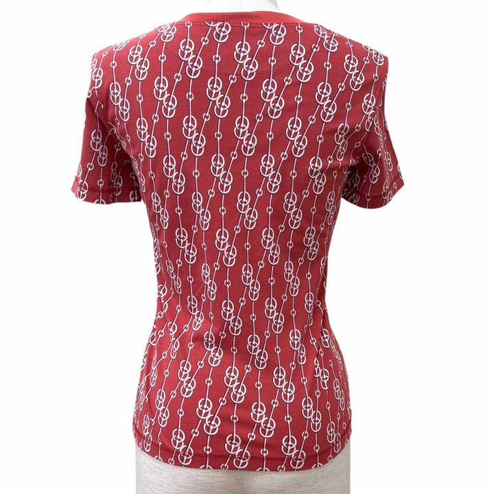 極美品★HERMES エルメス 22SS 2E4600DG コットン100% クリティケス 総柄 クルーネック 半袖Ｔシャツ レッド系 36 フランス製 正規品