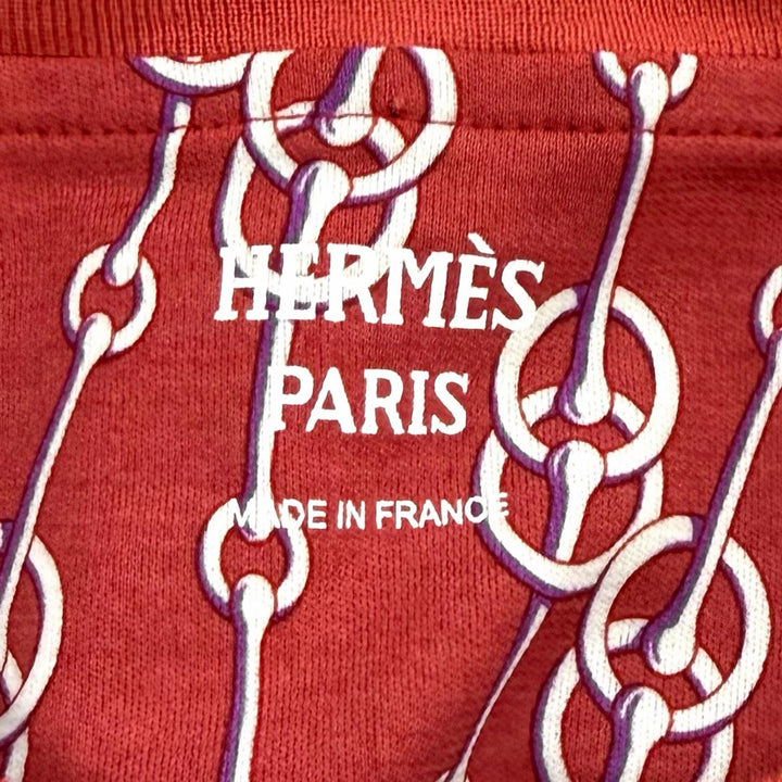 極美品★HERMES エルメス 22SS 2E4600DG コットン100% クリティケス 総柄 クルーネック 半袖Ｔシャツ レッド系 36 フランス製 正規品