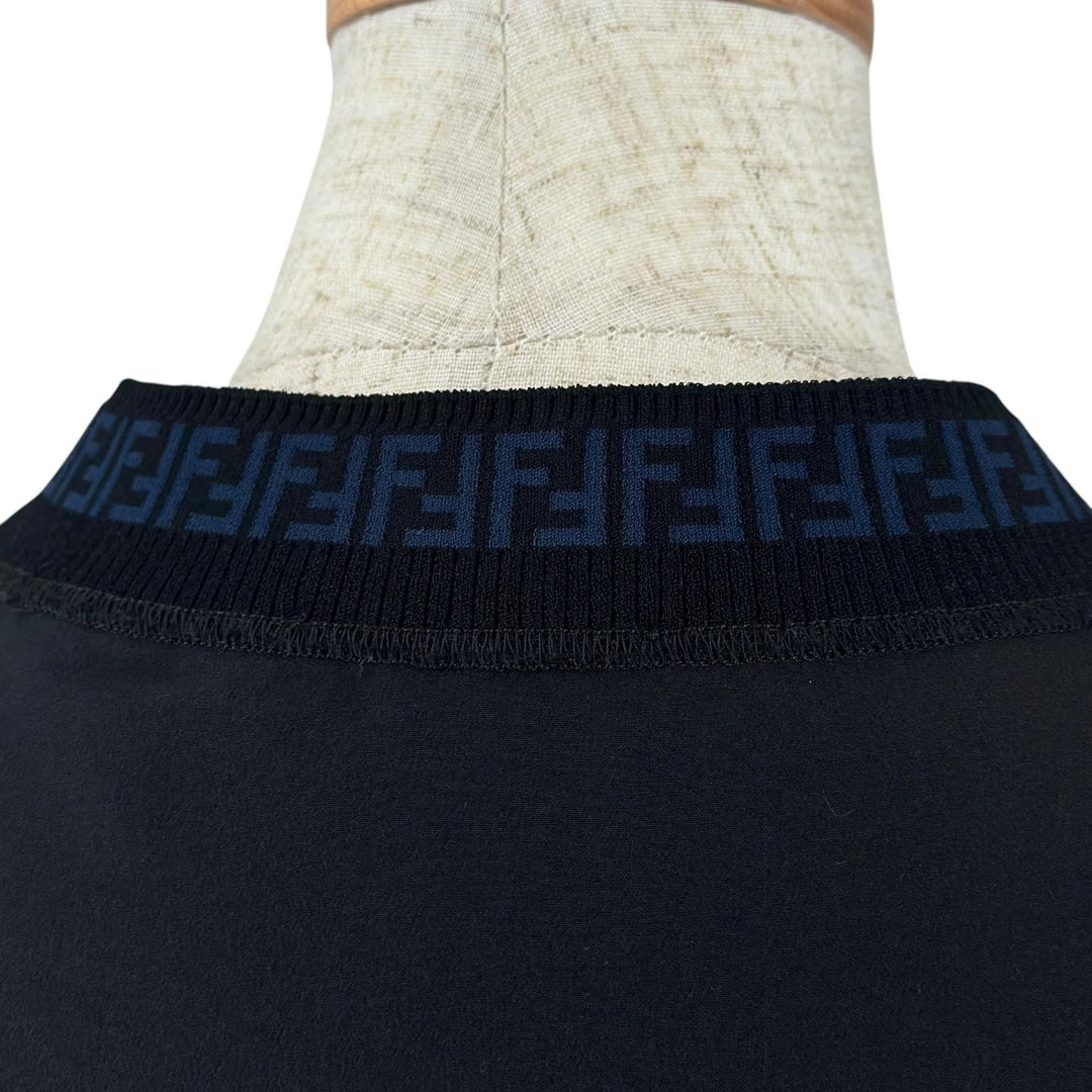 極美品▲FENDI フェンディ FS7267 YB5 シルク100％ FFロゴ ズッカ柄 サイドスリット カットソー ブラック 38 正規品 レディース