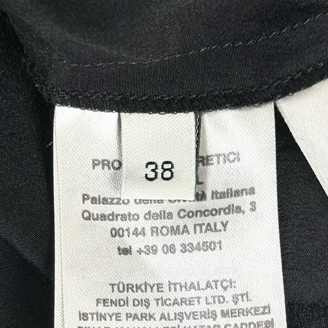 極美品▲FENDI フェンディ FS7267 YB5 シルク100％ FFロゴ ズッカ柄 サイドスリット カットソー ブラック 38 正規品 レディース