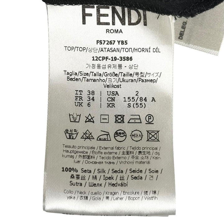 極美品▲FENDI フェンディ FS7267 YB5 シルク100％ FFロゴ ズッカ柄 サイドスリット カットソー ブラック 38 正規品 レディース